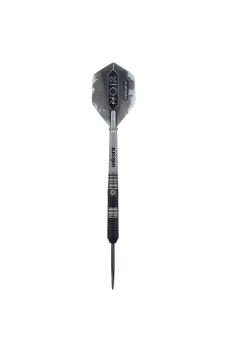 Unicorn Steel Tip Darts Set - Noir - 90% Tungsten Barrels with Black Titanium Coating & Black Volute Points - 21 g, 22 g, 23 g, 24 g, 25 g or 26 g