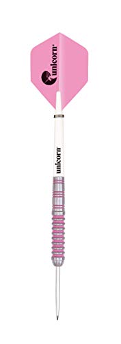Unicorn Steel Tip Darts Set | Autograph Series Styles 1, 2 & 3 | 80% Natural Tungsten Barrels with Pink Accents | 19 g, 21 g, 22 g, 23 g, 24 g, 25 g, 26 g, 28 g or 30 g