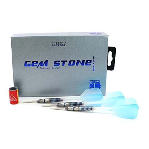 CUESOUL PINK/BLUE/GREEN GEM STONE 21g/22g Steel Tip 90% Tungsten Dart Set with Uniformity Titanium Coated and Gradient Color ROST Flights