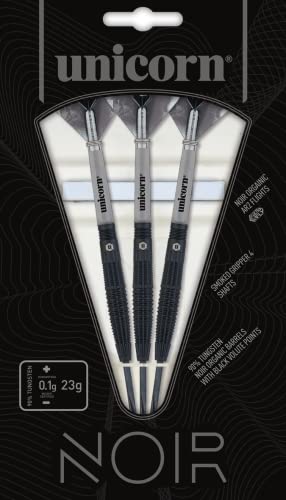 Unicorn Steel Tip Darts Set - Noir - 90% Tungsten Barrels with Black Titanium Coating & Black Volute Points - 21 g, 22 g, 23 g, 24 g, 25 g or 26 g