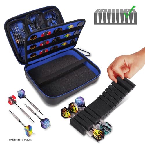 USA Gear XL Semi Hard Shell Dart Case - Storage Protective Case for 15 Piece Dart Set, Tips, Flights and Shafts, and More Accessories - Locking Foam Design for Soft and Steel Tips - Black