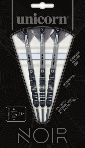 Unicorn Steel Tip Darts Set - Noir - 90% Tungsten Barrels with Black Titanium Coating & Black Volute Points - 21 g, 22 g, 23 g, 24 g, 25 g or 26 g