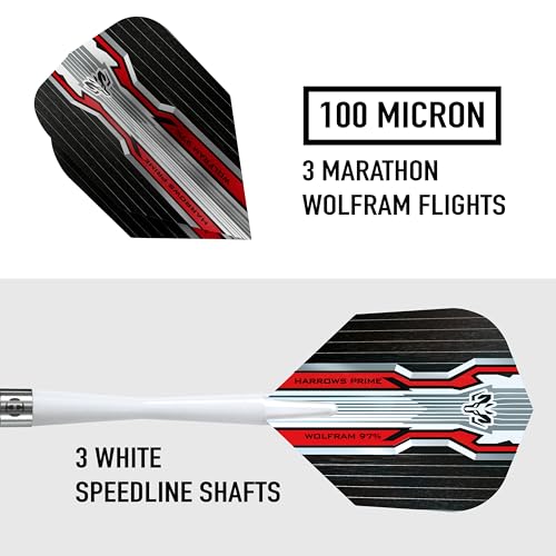 Harrows Wolfram 97% Tungsten Steel Tip Darts Set 21g, 22g, 23g, 24, 25g & 26g - Includes Speedline Shafts, Marathon - Wolfram Flights & Travel Case