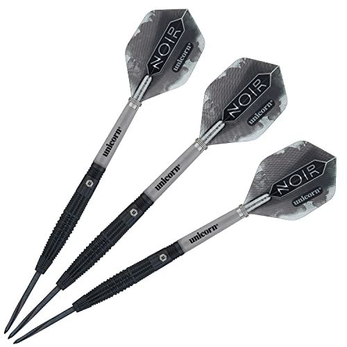 Unicorn Steel Tip Darts Set - Noir - 90% Tungsten Barrels with Black Titanium Coating & Black Volute Points - 21 g, 22 g, 23 g, 24 g, 25 g or 26 g