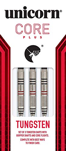 UNICORN Steel Tip Darts Set, Core Plus, Tungsten Barrels, 20g, 21g, 22g, 23g, 24g, 25g, 26g or 27g