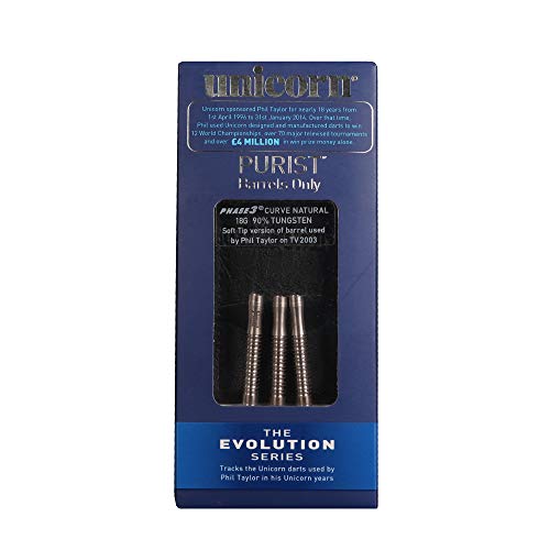 Unicorn Steel Tip Darts Barrels | Evolution Series Phase 1, 2, 3, 5 & 6 | Natural 90%, 95% & 97% Tungsten Barrels | 24g, 25g or 26g