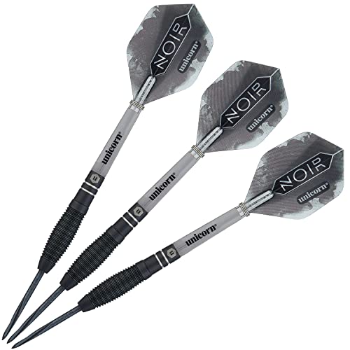 Unicorn Steel Tip Darts Set - Noir - 90% Tungsten Barrels with Black Titanium Coating & Black Volute Points - 21 g, 22 g, 23 g, 24 g, 25 g or 26 g