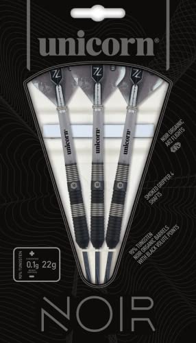 Unicorn Steel Tip Darts Set - Noir - 90% Tungsten Barrels with Black Titanium Coating & Black Volute Points - 21 g, 22 g, 23 g, 24 g, 25 g or 26 g
