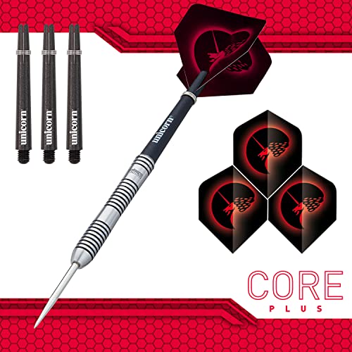UNICORN Steel Tip Darts Set, Core Plus, Tungsten Barrels, 20g, 21g, 22g, 23g, 24g, 25g, 26g or 27g