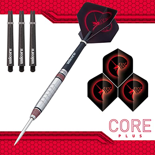 UNICORN Steel Tip Darts Set, Core Plus, Tungsten Barrels, 20g, 21g, 22g, 23g, 24g, 25g, 26g or 27g