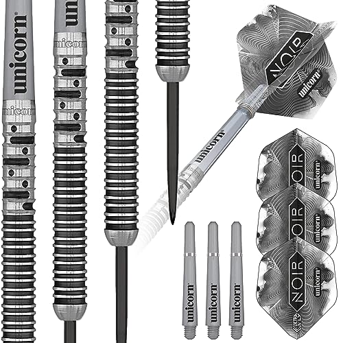 Unicorn Steel Tip Darts Set | Gary 'The Flying Scotsman' Anderson Noir Phase 3, 5 & 6 | 90% Tungsten Barrels with Black Titanium Coating | Presentation Packaging | 21g, 22g, 23g, 24g, 25g or 27g