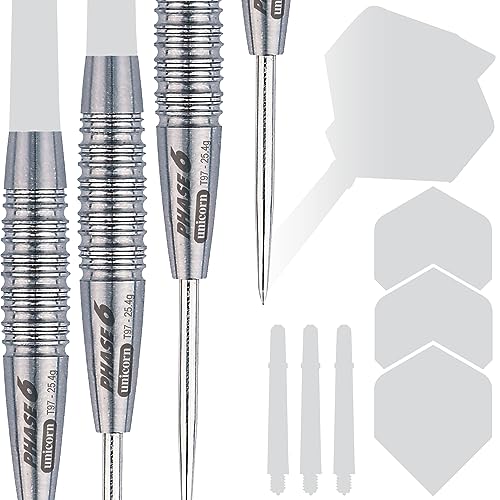 Unicorn Steel Tip Darts Barrels | Evolution Series Phase 1, 2, 3, 5 & 6 | Natural 90%, 95% & 97% Tungsten Barrels | 24g, 25g or 26g