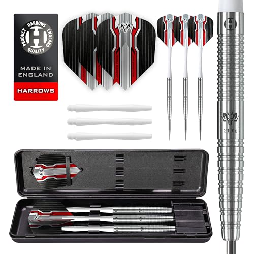 Harrows Wolfram 97% Tungsten Steel Tip Darts Set 21g, 22g, 23g, 24, 25g & 26g - Includes Speedline Shafts, Marathon - Wolfram Flights & Travel Case
