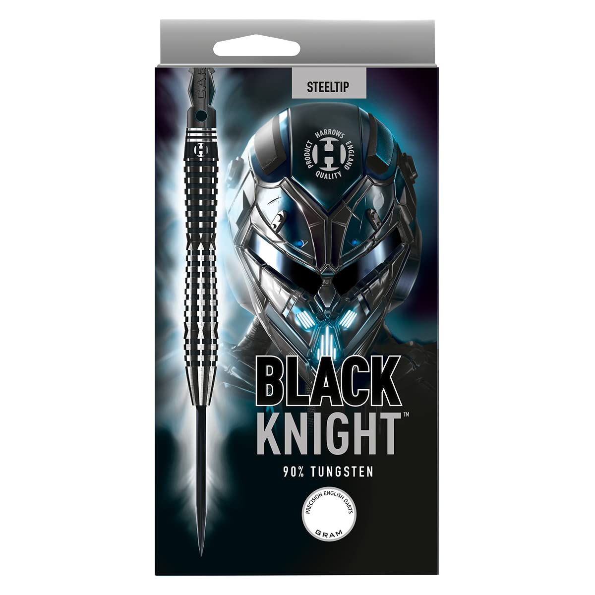 Harrows Black Knight 90% Tungsten Steel Tip Darts Set, 21g - 26g - Includes Black Carbon ST Midi Shafts & Micron Black Knight Flights