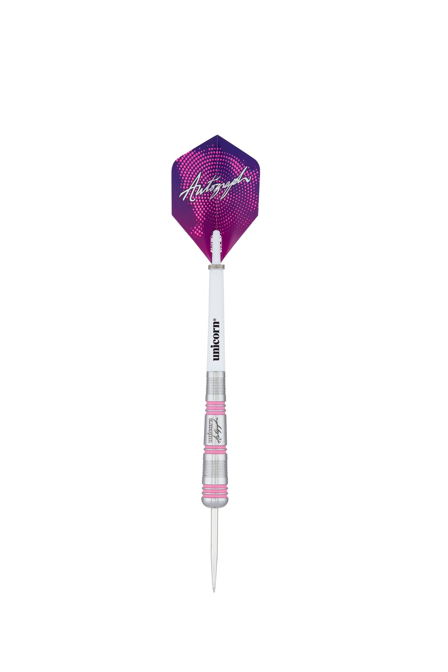 Unicorn Steel Tip Darts Set | Autograph Series Styles 1, 2 & 3 | 80% Natural Tungsten Barrels with Pink Accents | 19 g, 21 g, 22 g, 23 g, 24 g, 25 g, 26 g, 28 g or 30 g