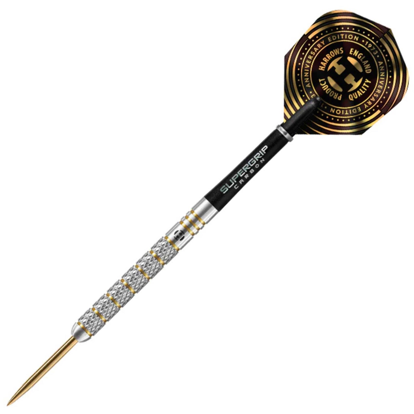 Harrows Boxer 90% Tungsten Steel Tip Darts Set. Available in 21g, 23g, & 25g - Includes Midi Supergrip Carbon shafts & New Anniversary 100 Micron Flights