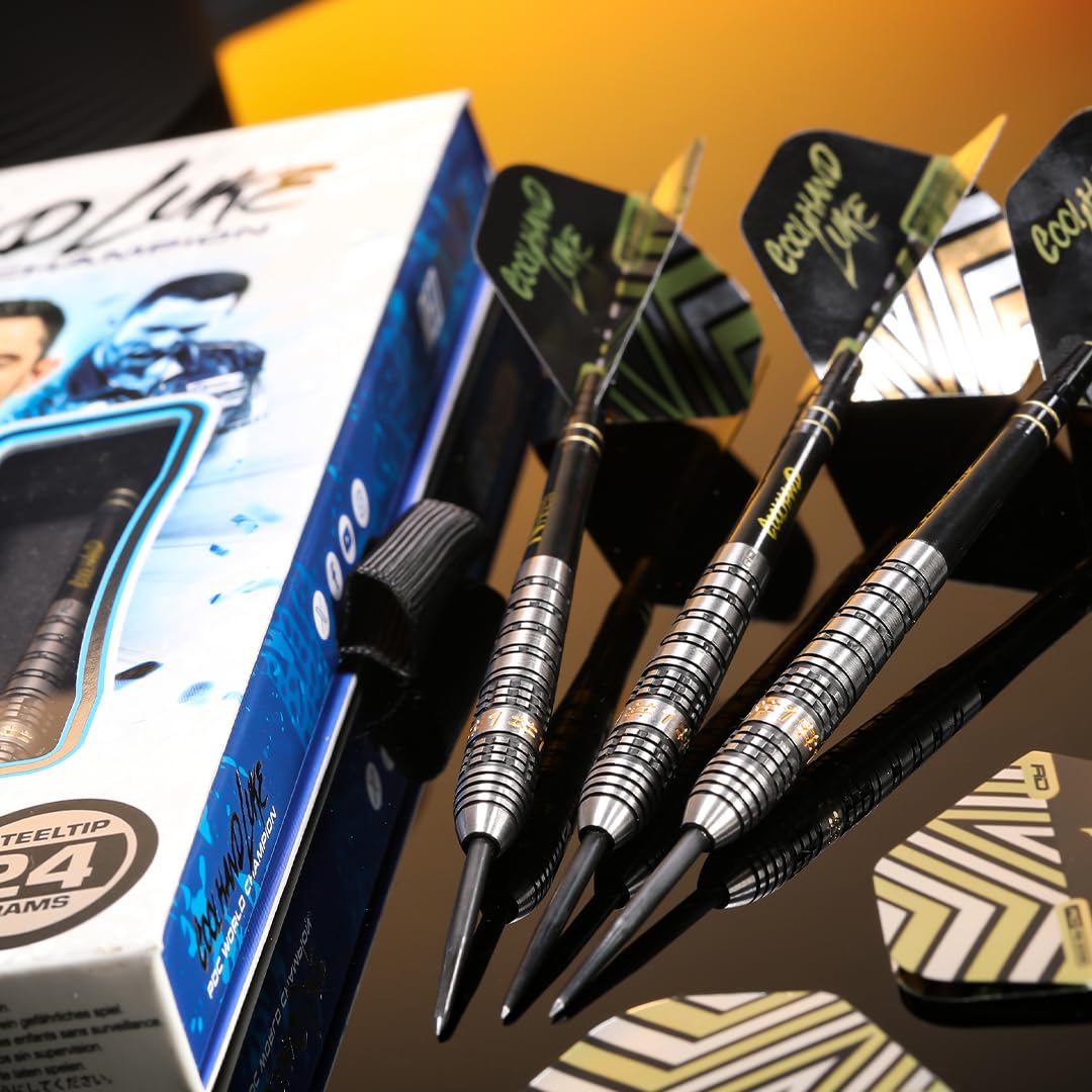 RED DRAGON Darts – Professional Player Luke Humphries Coolhand Prestige Series - 90% Tungsten Darts Set with Dart Flights & Dart Shafts (Stems) - Available in Soft Tip 18g & Steel Tip 22g, 23g & 24g