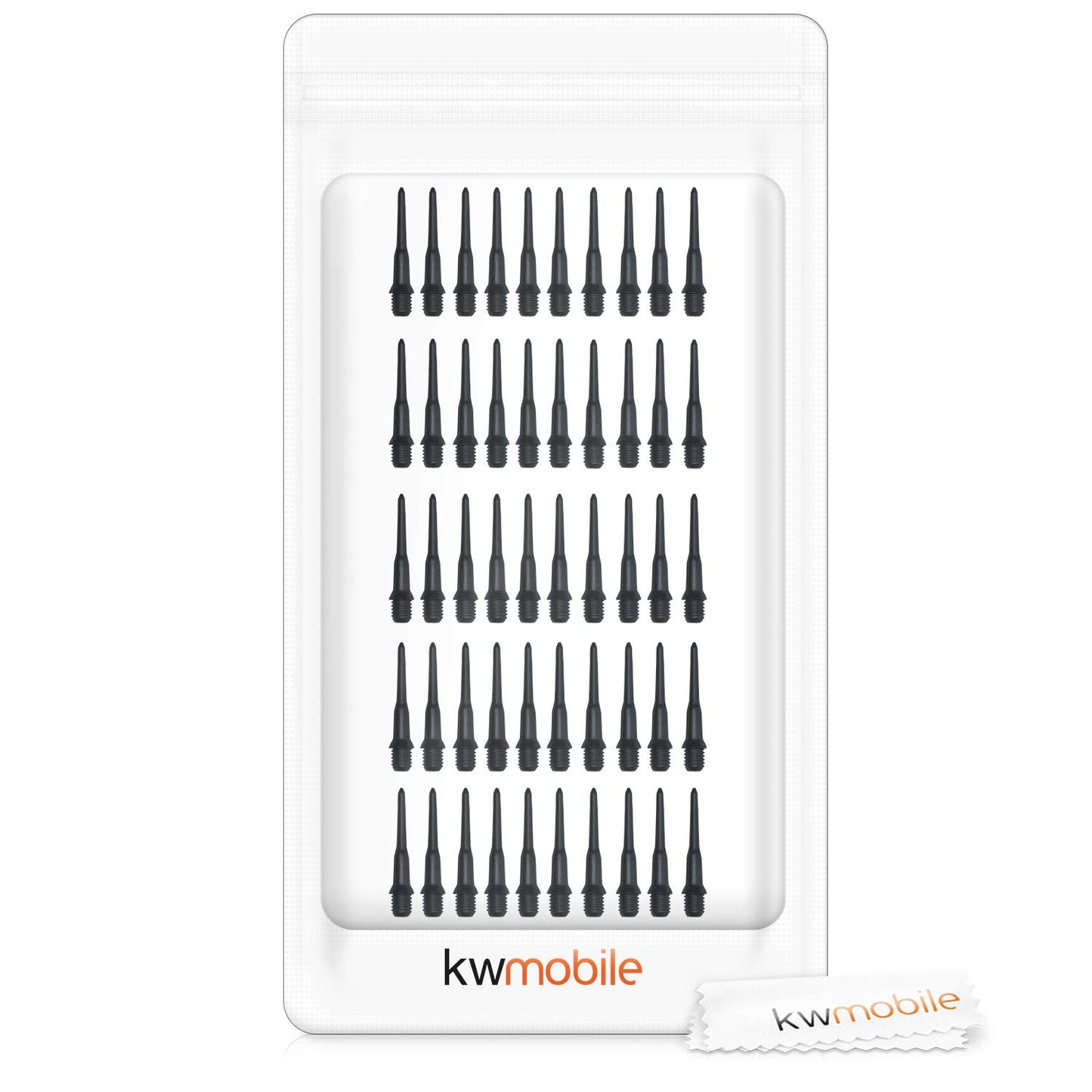 kwmobile Plastic Dart Tips Set - 50x Soft Plastic Tip Points for Electronic Dart Boards with 2 BA Threads - Black