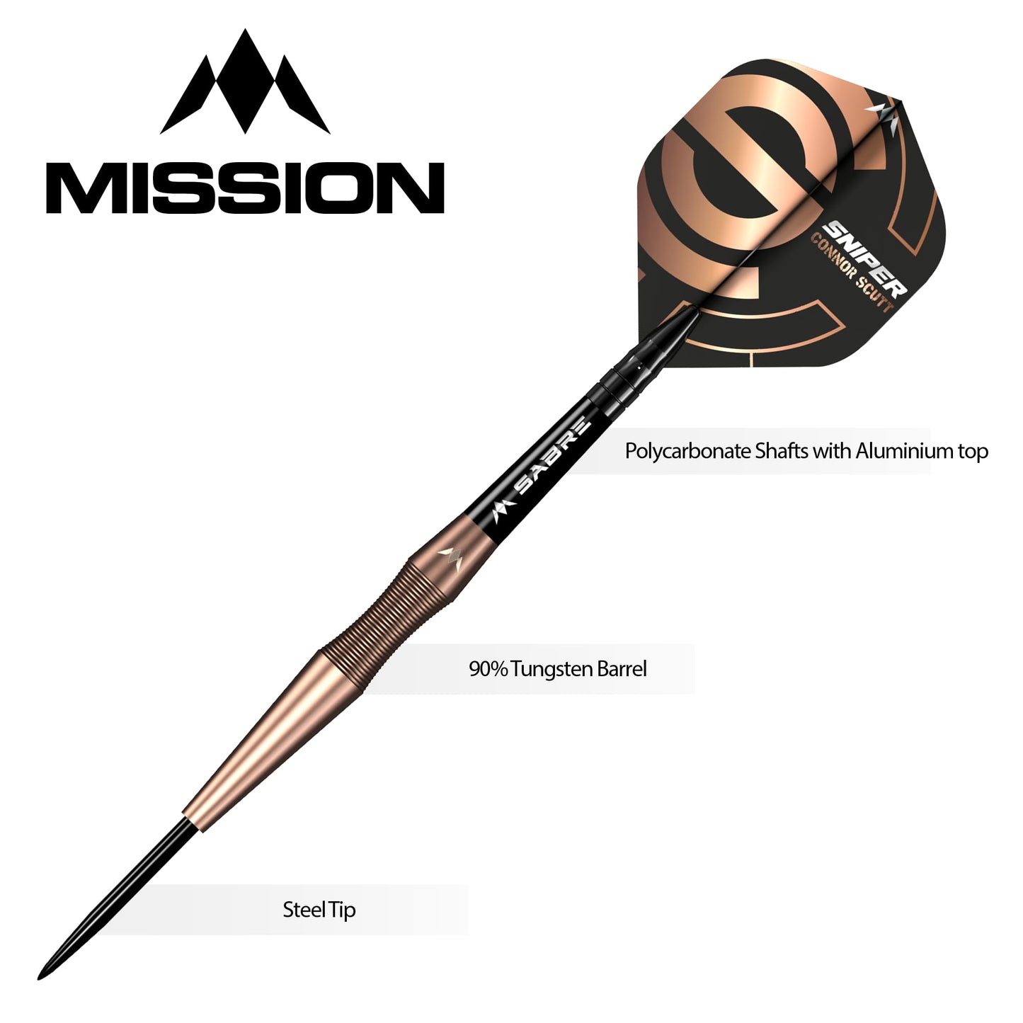 Mission Darts Connor Scutt V2 | Steel Tip | Bronze PVD | Sniper, 90% Tungsten, Available in Multiple Weights