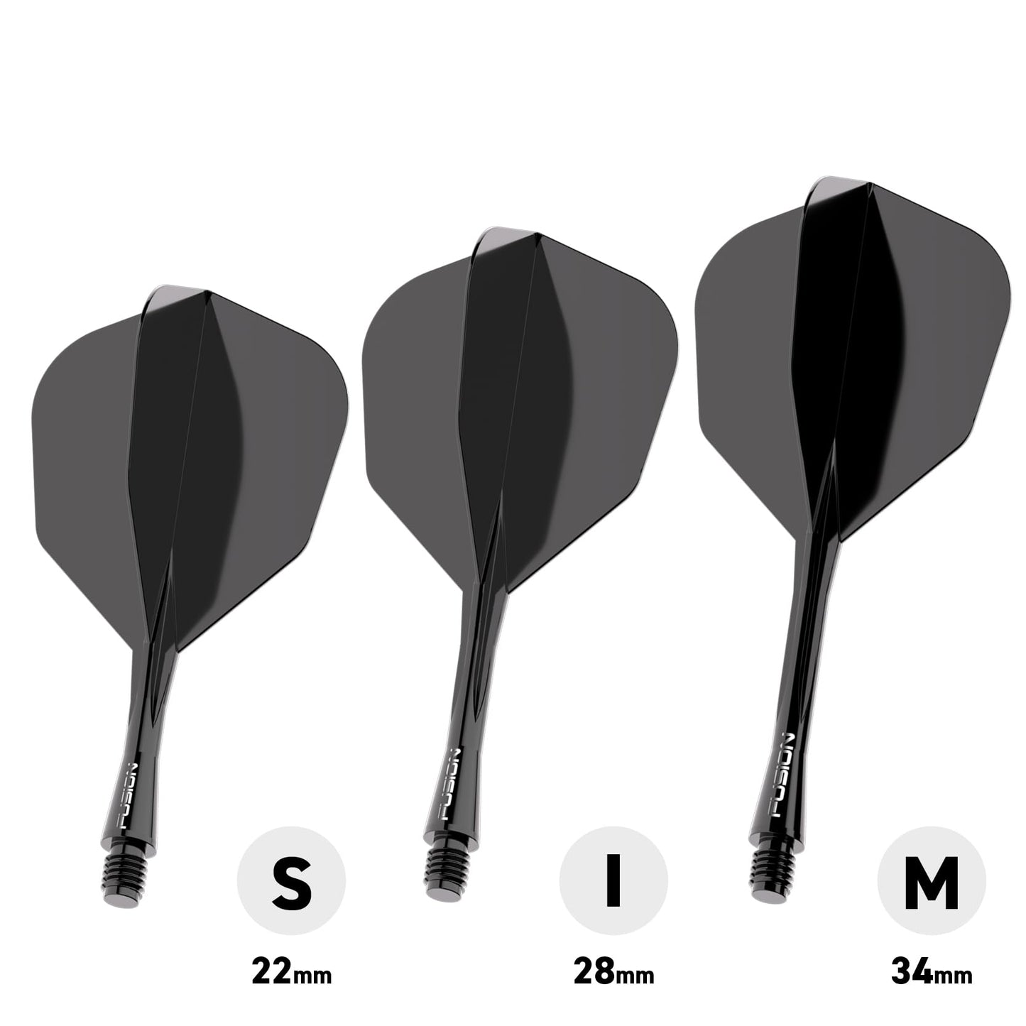 WINMAU Darts Fusion Integrated Flight & Shaft System - No.6 Shape and Design - Available in Short, Intermediate & Medium - Black, Yellow and Clear