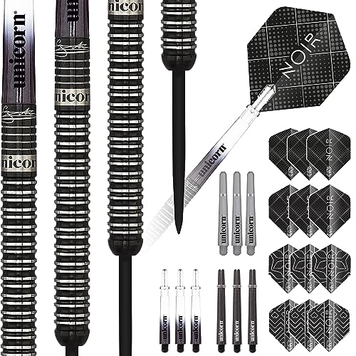 Unicorn Steel Tip Darts Set | Gary 'The Flying Scotsman' Anderson Noir Phase 3, 5 & 6 | 90% Tungsten Barrels with Black Titanium Coating | Presentation Packaging | 21g, 22g, 23g, 24g, 25g or 27g