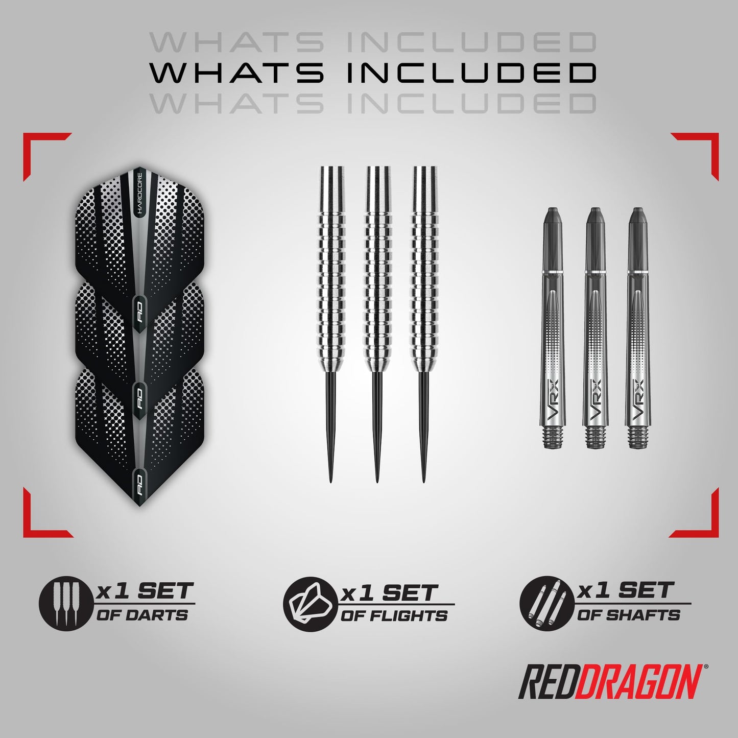 RED DRAGON Rebel 21g, 23g, 24g, 25g or 26g Tungsten Darts Set with Flights and Stems
