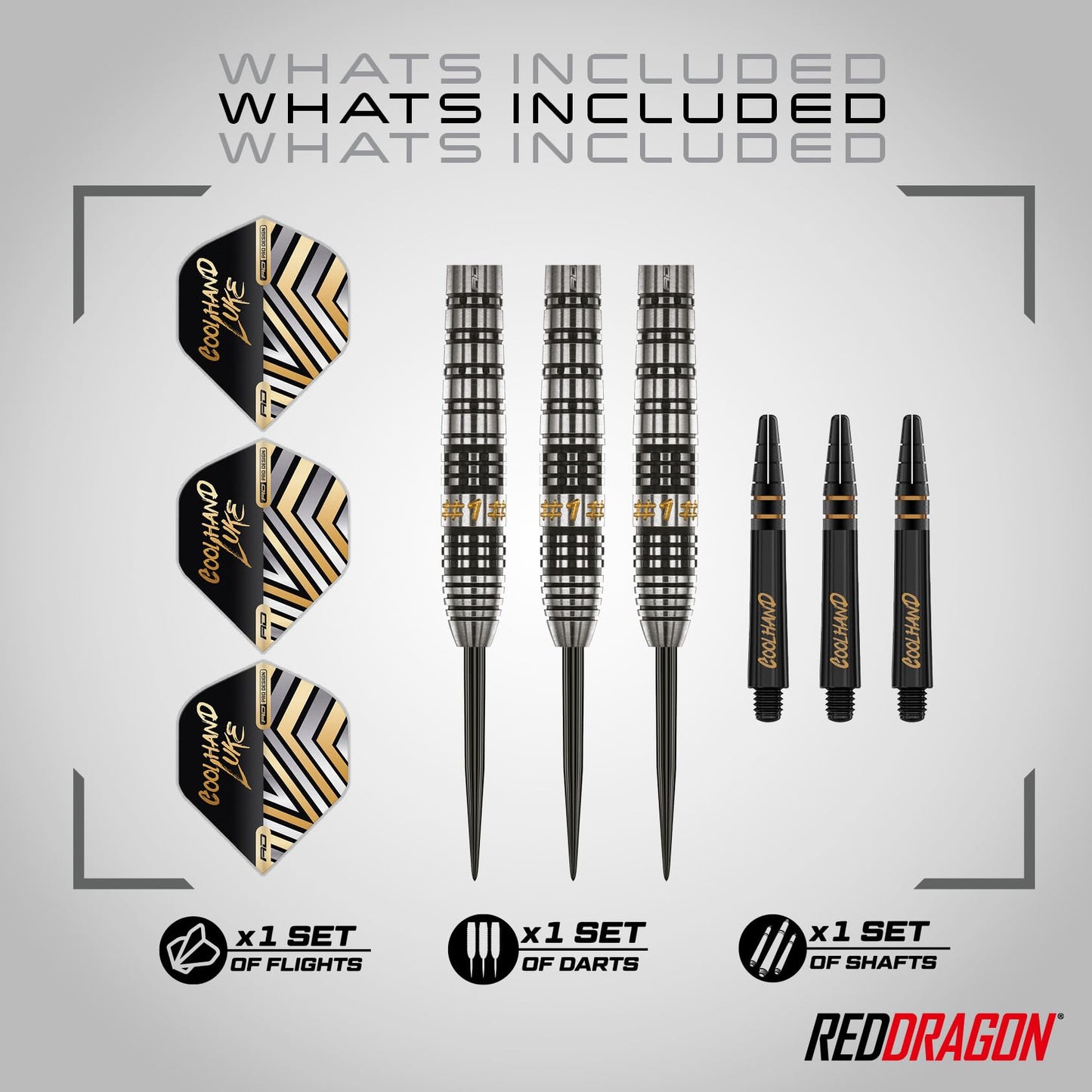RED DRAGON Darts – Professional Player Luke Humphries Coolhand Prestige Series - 90% Tungsten Darts Set with Dart Flights & Dart Shafts (Stems) - Available in Soft Tip 18g & Steel Tip 22g, 23g & 24g