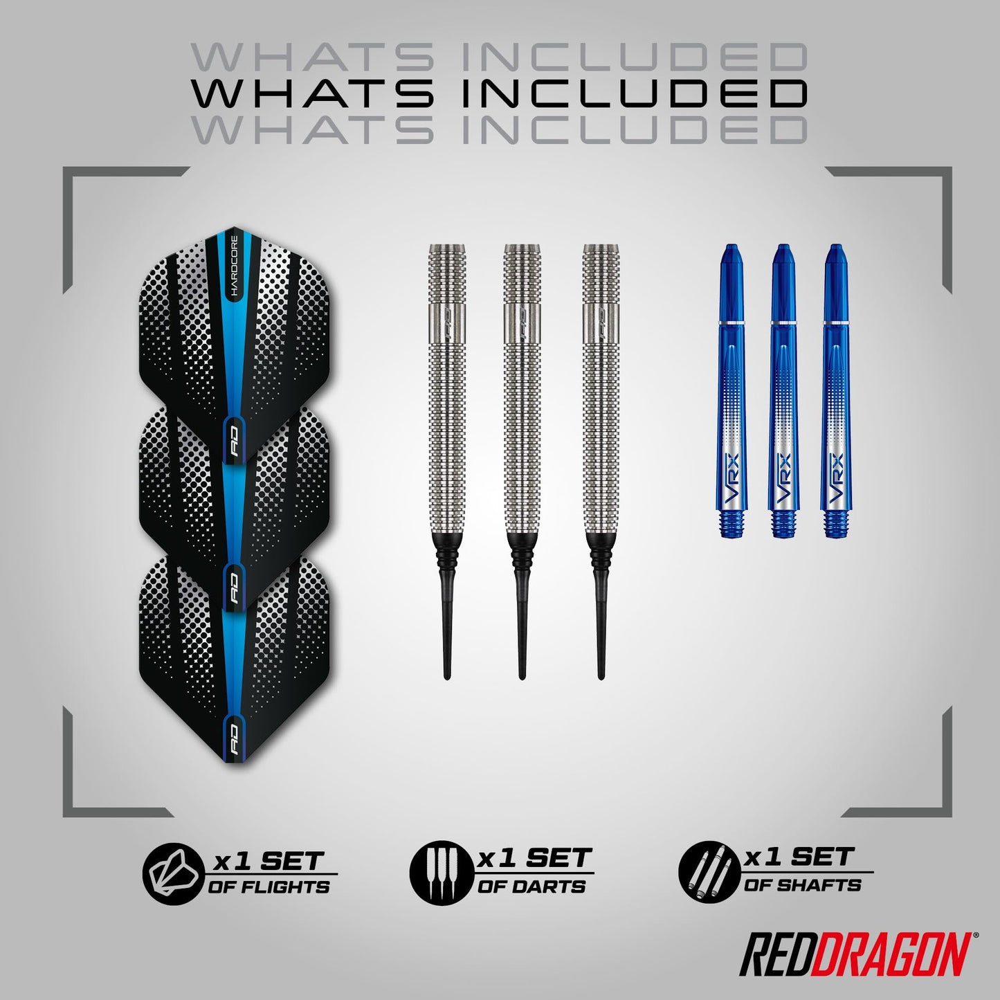 RED DRAGON Darts – Defenders Series - Professional 85% Tungsten Darts Set with Dart Flights and Dart Shafts (Stems) - Available in Triton Soft Tip 19g barrel / 21g Full Weight and Steel Tip 22g & 24g