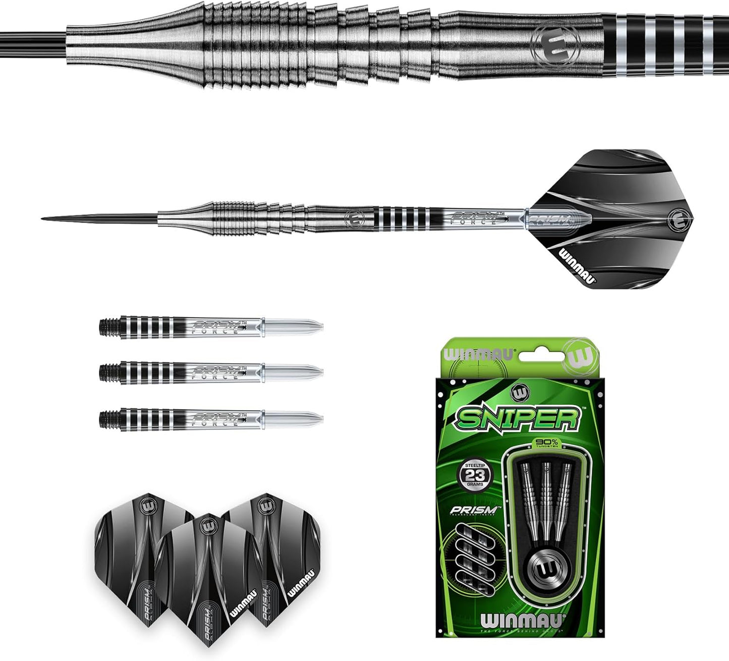 WINMAU Sniper 23 Gram Professional Tungsten Darts with Flights and Stems (Shafts