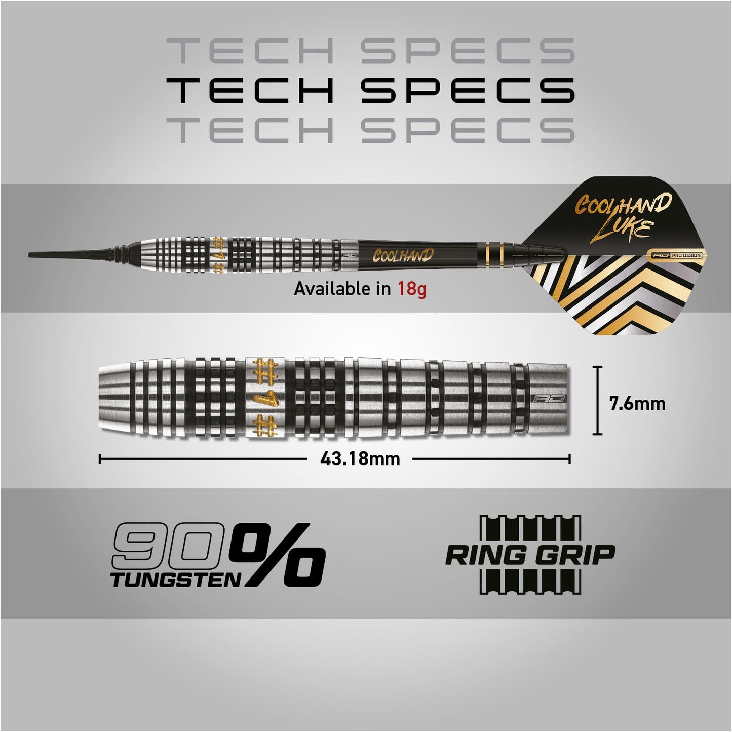 RED DRAGON Darts – Professional Player Luke Humphries Coolhand Prestige Series - 90% Tungsten Darts Set with Dart Flights & Dart Shafts (Stems) - Available in Soft Tip 18g & Steel Tip 22g, 23g & 24g