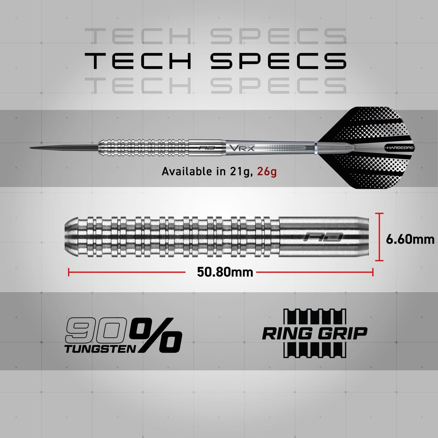 RED DRAGON Rebel 21g, 23g, 24g, 25g or 26g Tungsten Darts Set with Flights and Stems