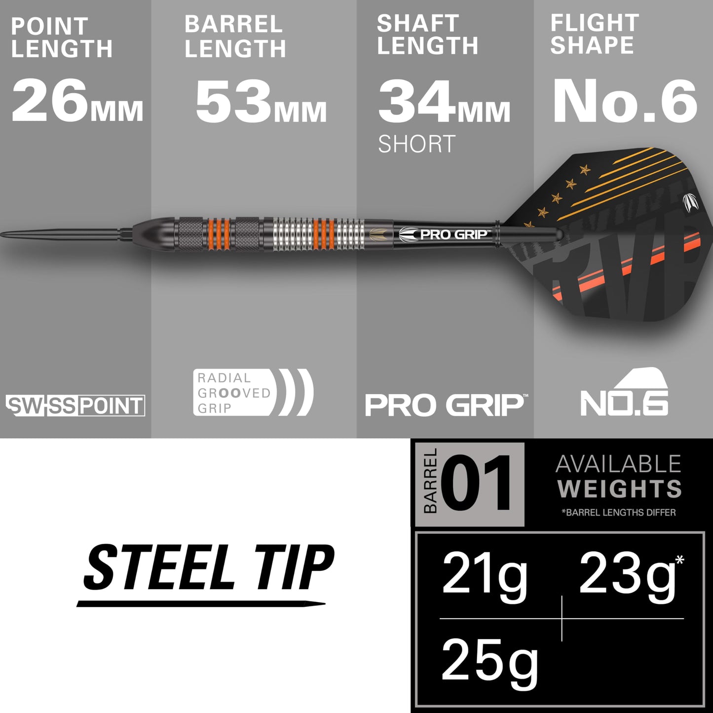 TARGET Darts Raymond Van Barneveld RVB 80 Black G2 80% Tungsten Swiss Point Steel Tip Darts Set