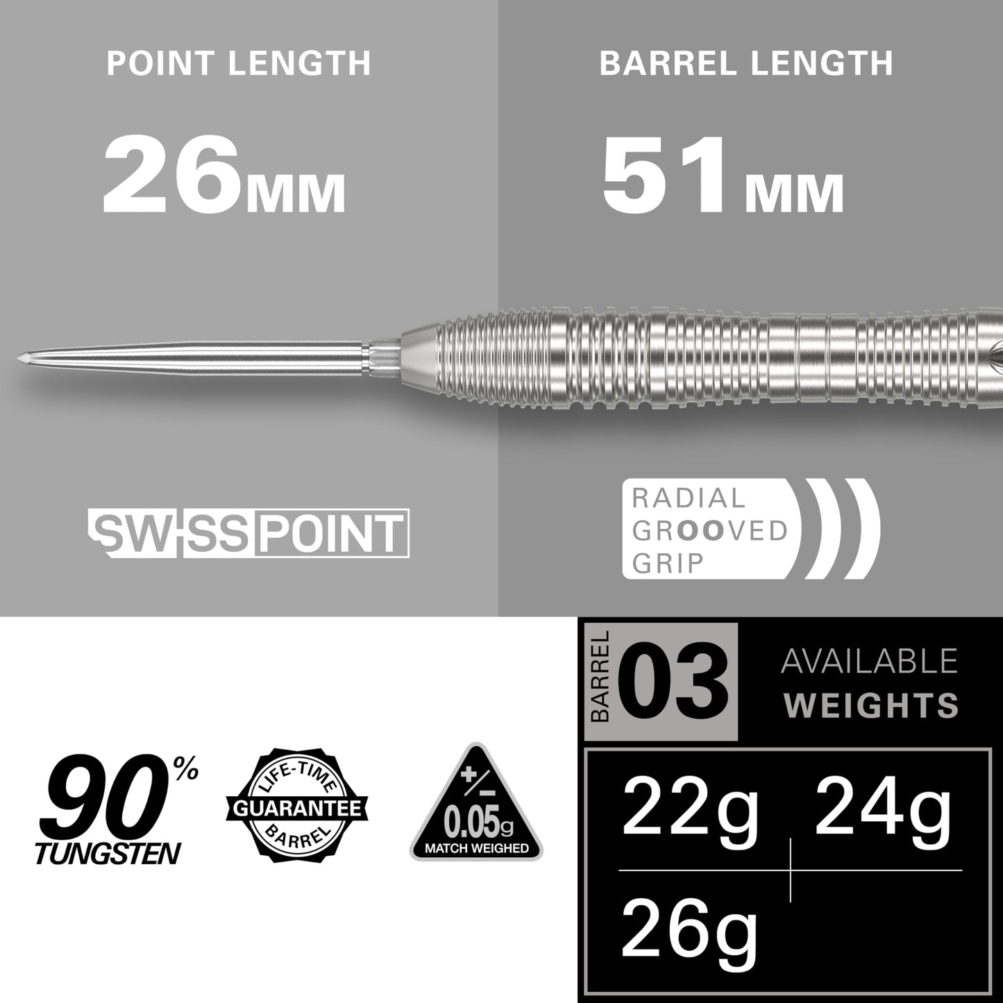 TARGET Darts Crux 90% Tungsten Swiss Point Steel Tip Darts Set