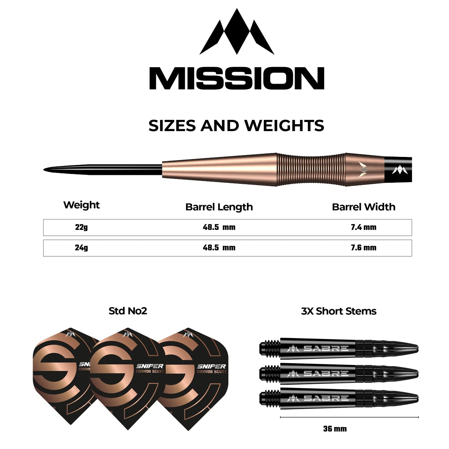Mission Darts Connor Scutt V2 | Steel Tip | Bronze PVD | Sniper, 90% Tungsten, Available in Multiple Weights