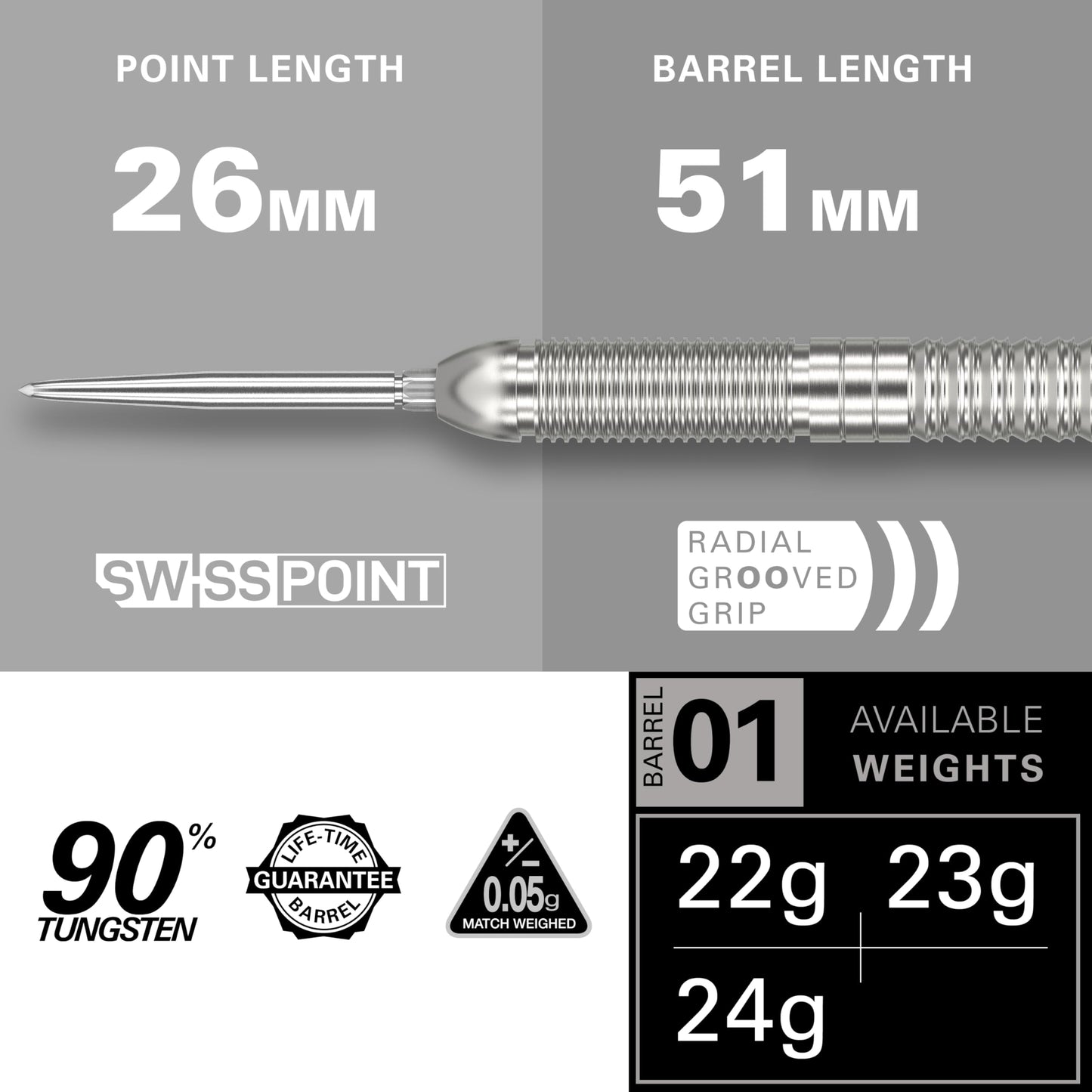 TARGET Darts Crux 90% Tungsten Swiss Point Steel Tip Darts Set