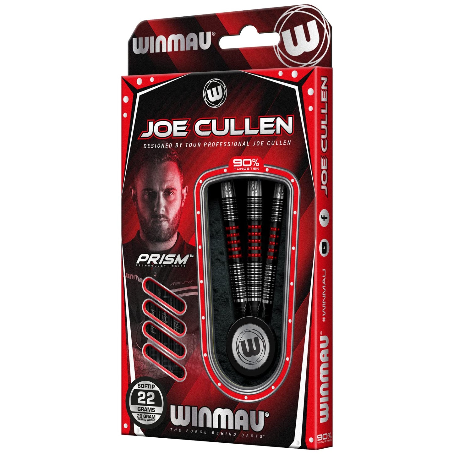 WINMAU Joe Cullen Special Edition Professional 90% Tungsten Darts Set with Flights and Stems (Shafts)