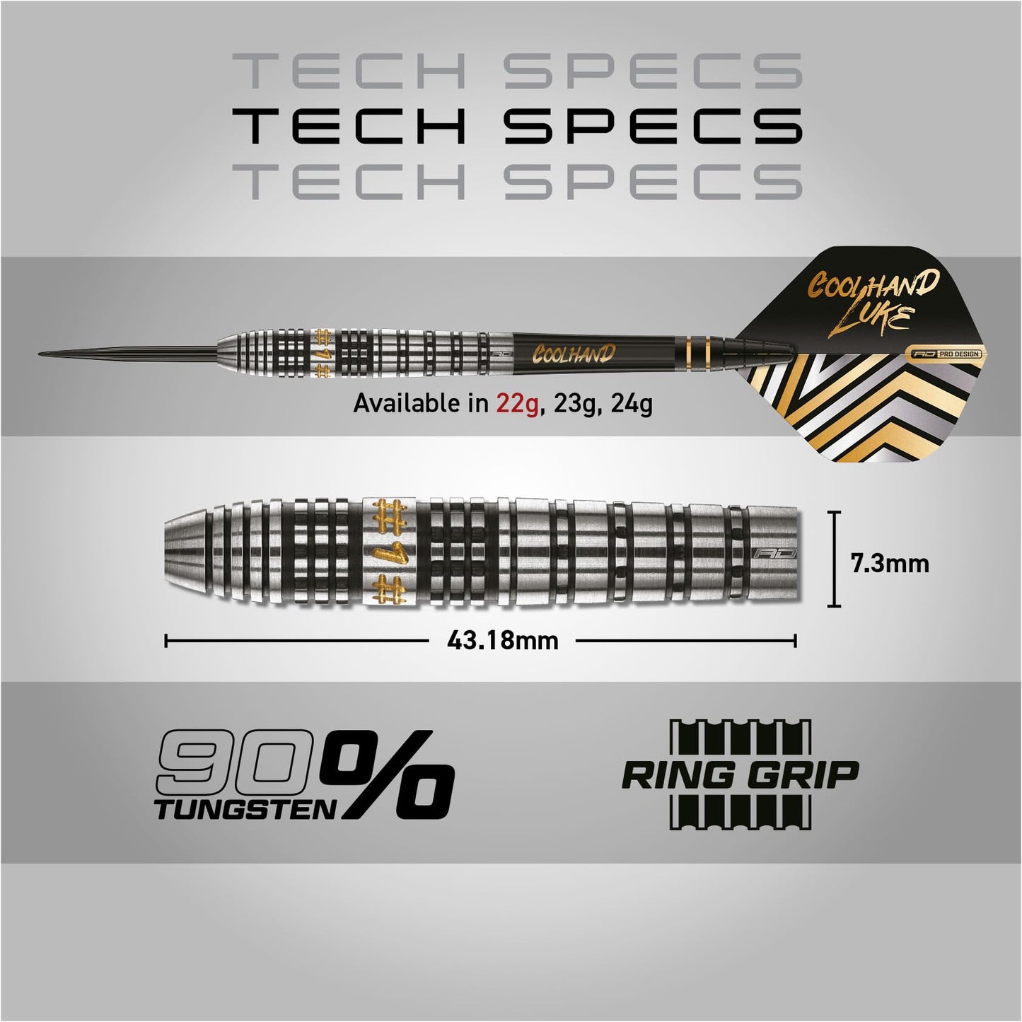 RED DRAGON Darts – Professional Player Luke Humphries Coolhand Prestige Series - 90% Tungsten Darts Set with Dart Flights & Dart Shafts (Stems) - Available in Soft Tip 18g & Steel Tip 22g, 23g & 24g