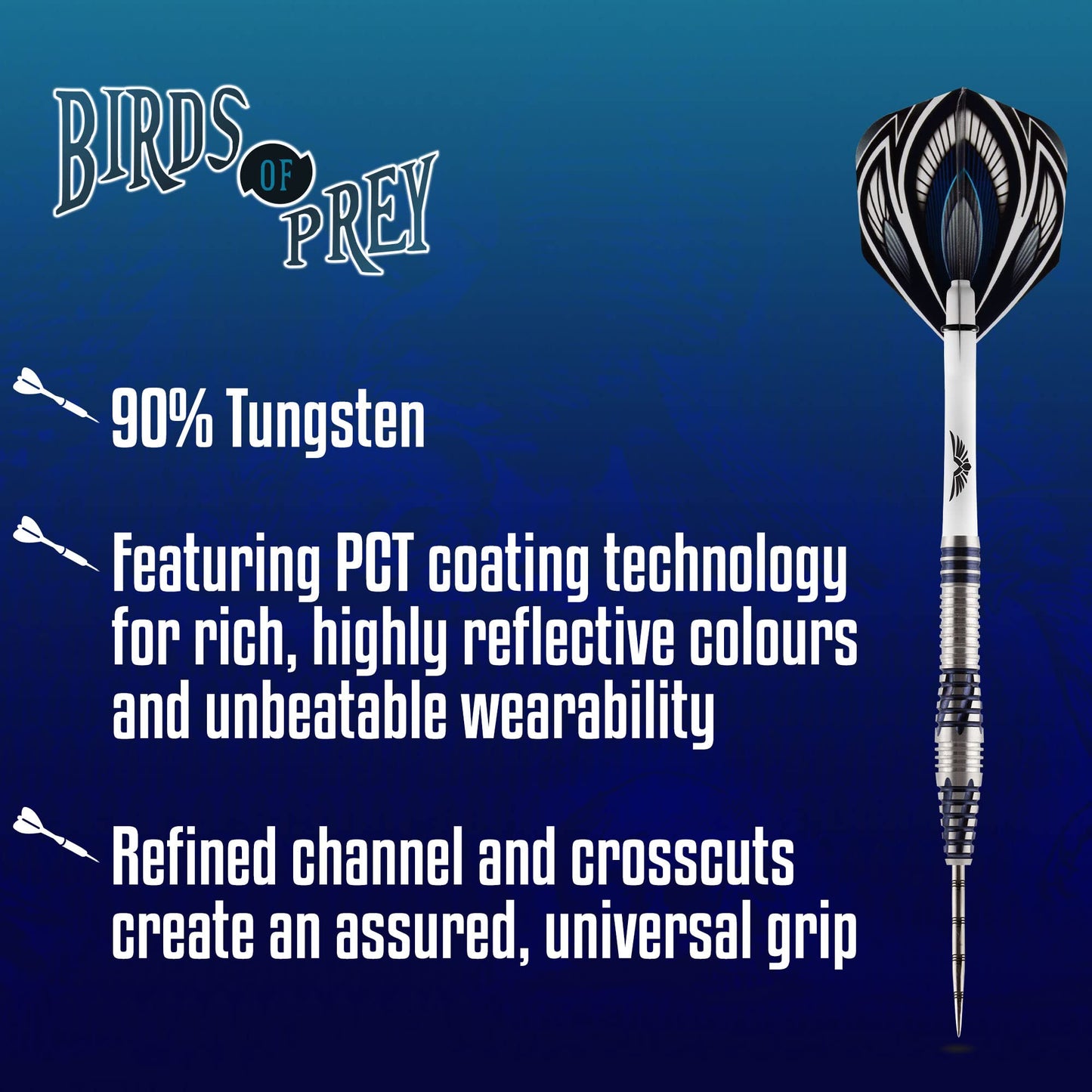 Shot! Darts Birds of Prey Falcon-Steel Tip Dart Set-Front Weighted-90% Tungsten Barrels