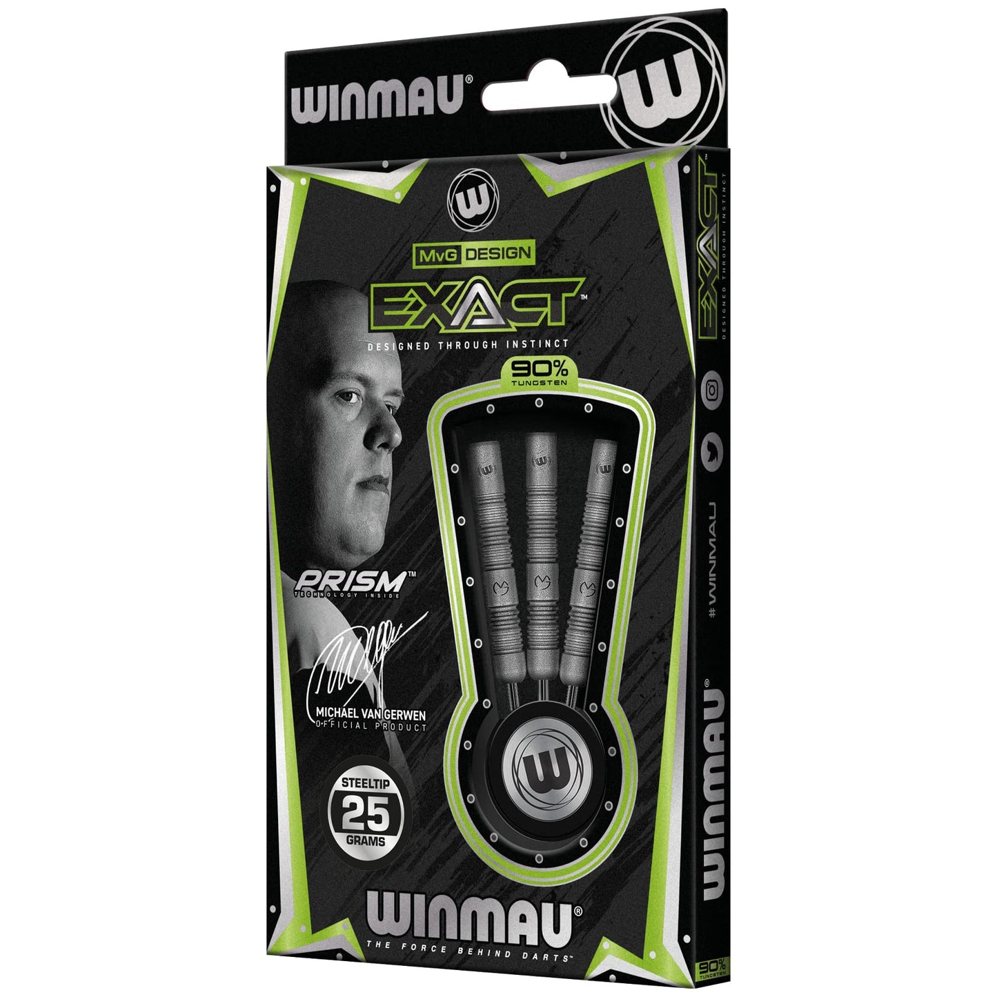 WINMAU Darts Set - Michael Van Gerwen MvG Exact Steeltip Darts - Includes Darts Flights & Stems, Available in 21.5g, 23g, 24g & 25g, Professional 90% Tungsten Darts Set
