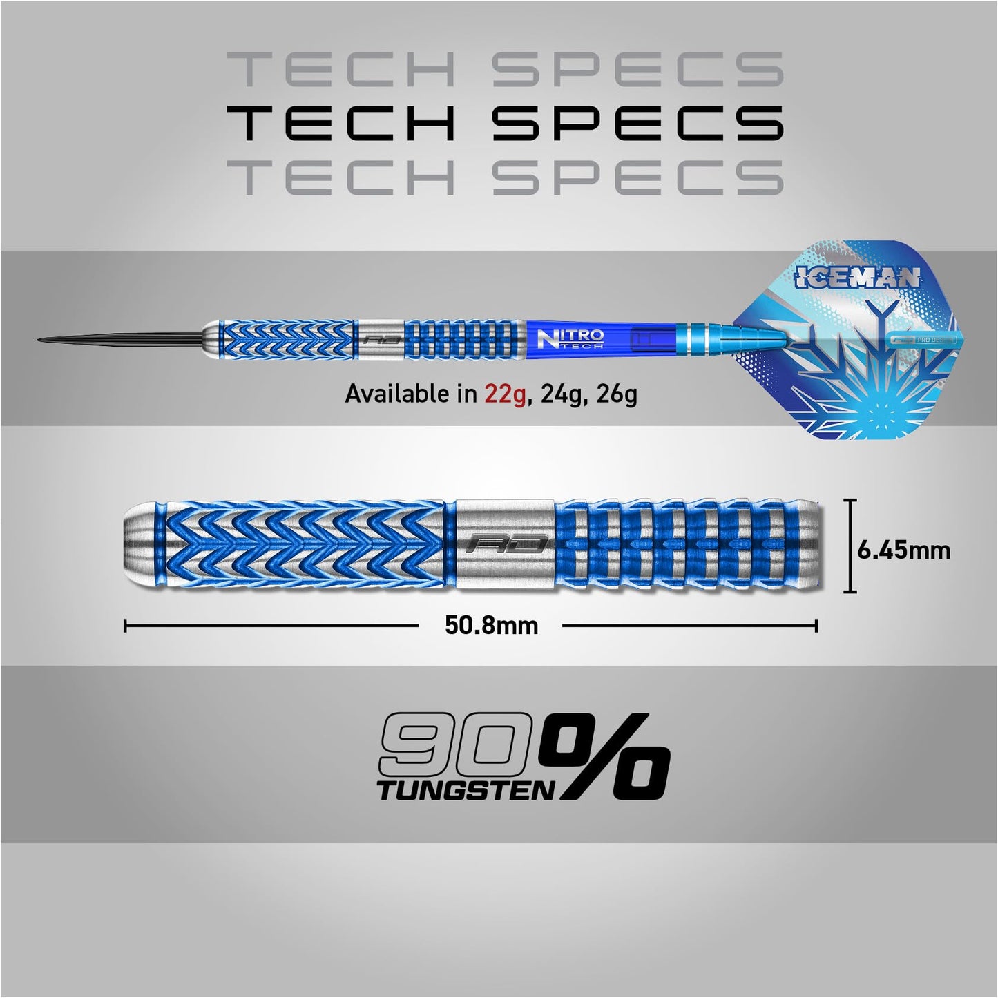 RED DRAGON Darts – Professional Player Gerwyn Price Iceman Glacier Series - 90% Tungsten Darts Set with Dart Flights and Dart Shafts (Stems) - Available in Soft Tip 18g and Steel Tip 22g, 24g & 26g