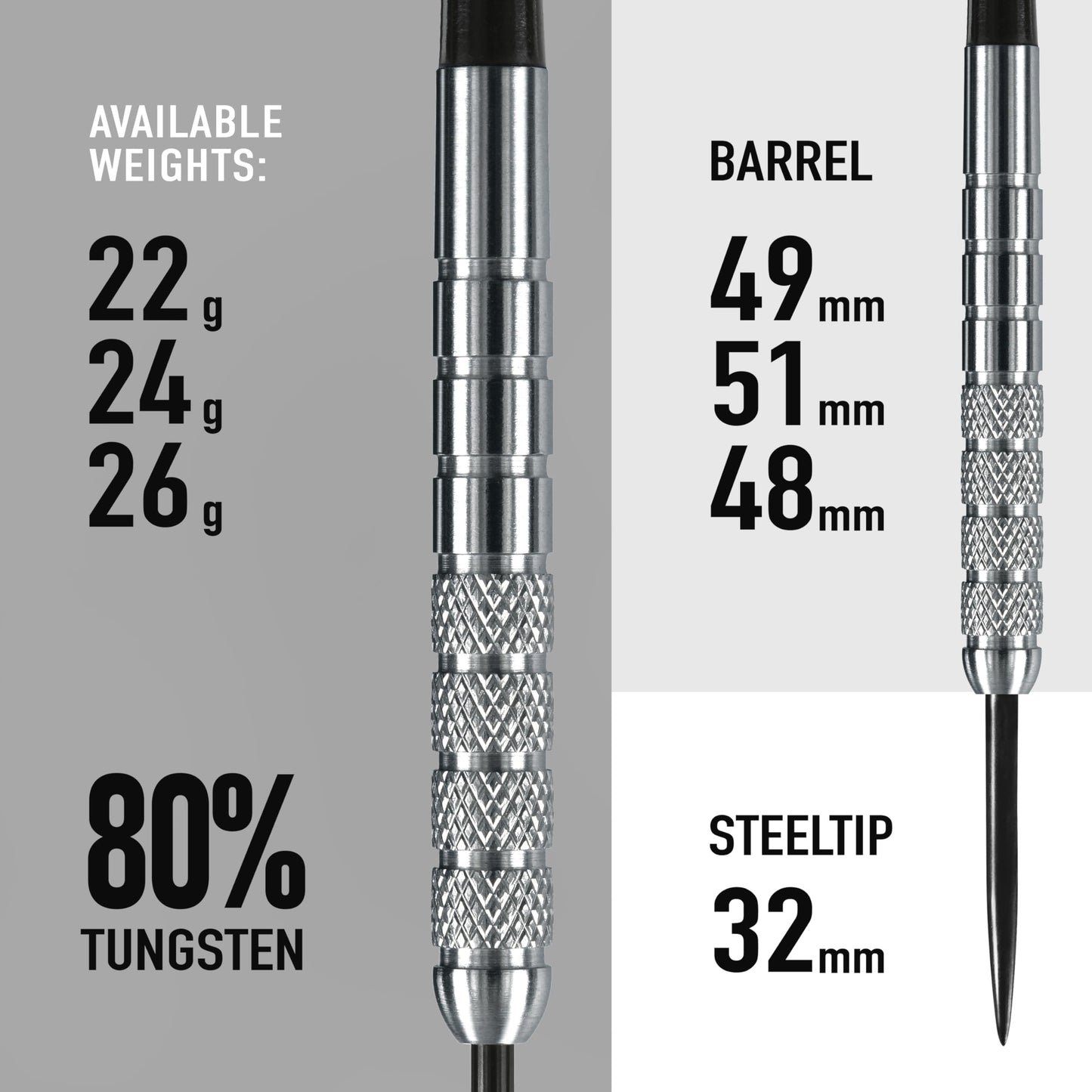 Harrows Torpedo 80% Tungsten Steel Tip Dart Set 22g, 23g, 24g & 25g - Includes Nylon Shafts, Marathon Flights & Travel Case