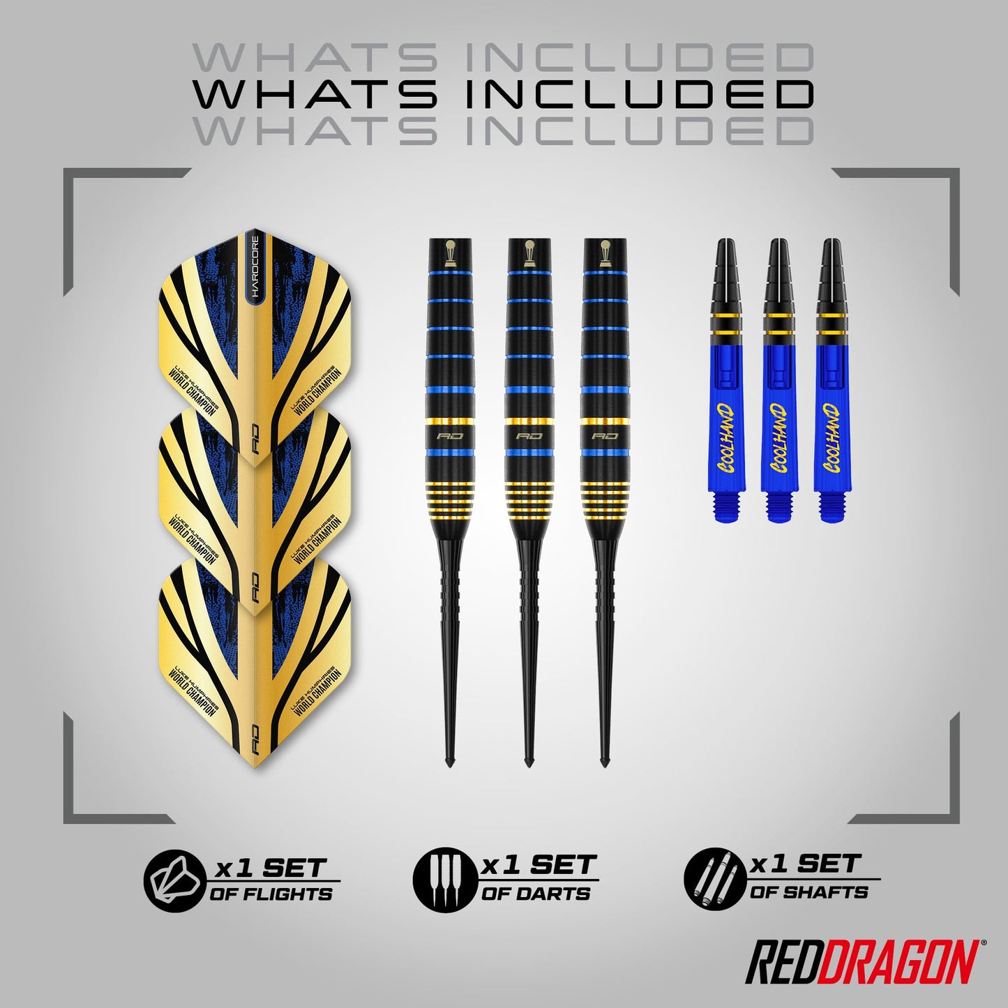 RED DRAGON Luke Humphries TX4 Avenger World Champion Series Premium Tungsten Darts Set with Flights and Shafts (Stems)