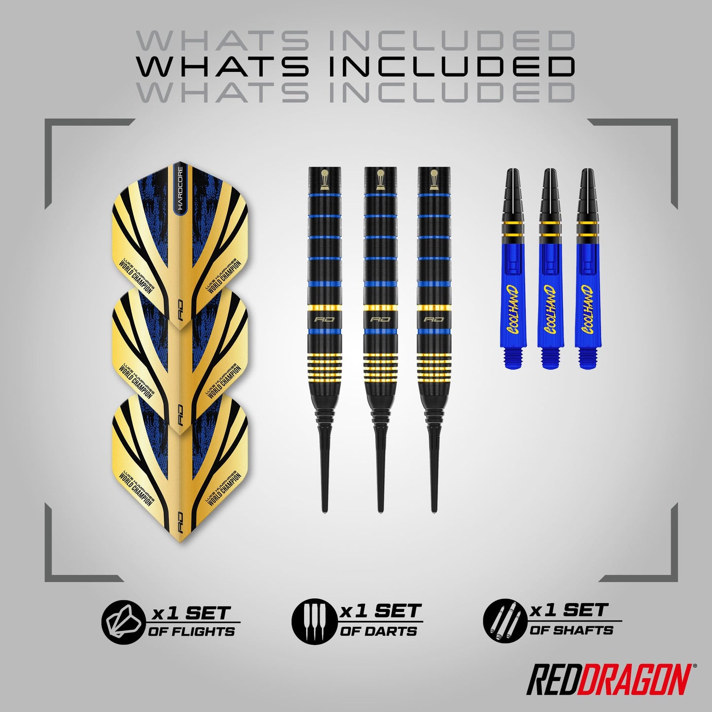 RED DRAGON Luke Humphries TX4 Avenger World Champion Series Premium Tungsten Darts Set with Flights and Shafts (Stems)