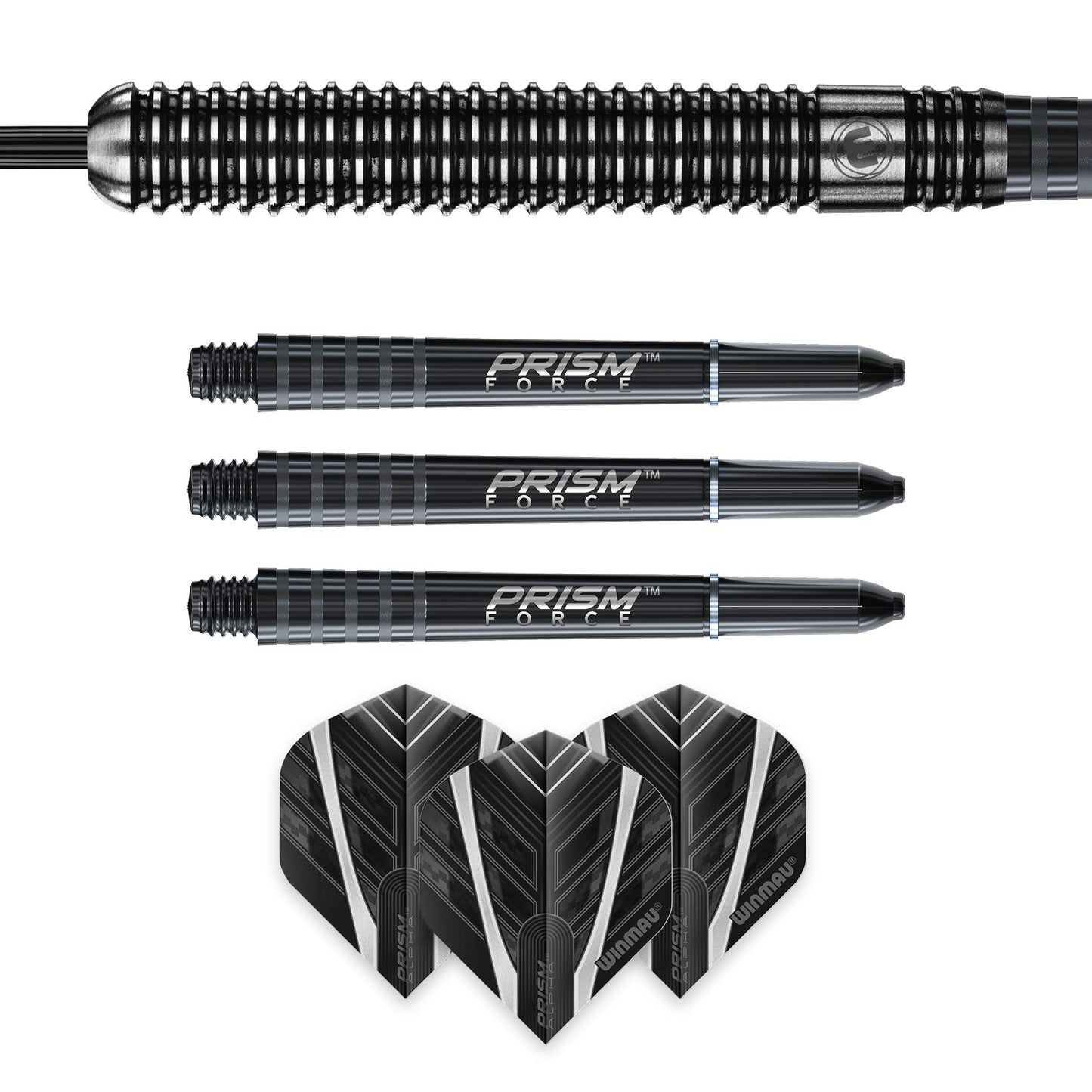 WINMAU Blackout Professional Steel Tip Tungsten Darts with Flights and Stems (Waves)