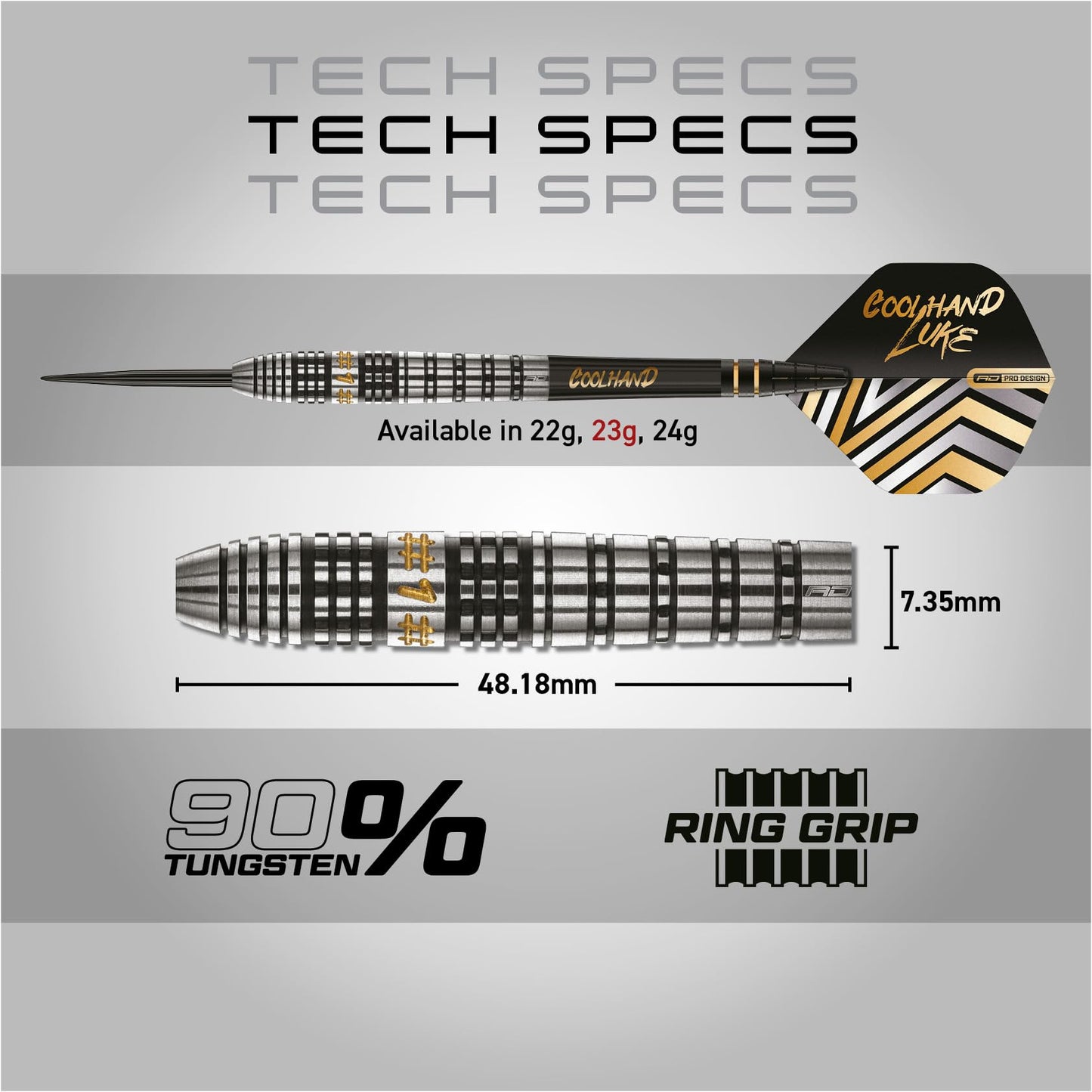 RED DRAGON Darts – Professional Player Luke Humphries Coolhand Prestige Series - 90% Tungsten Darts Set with Dart Flights & Dart Shafts (Stems) - Available in Soft Tip 18g & Steel Tip 22g, 23g & 24g