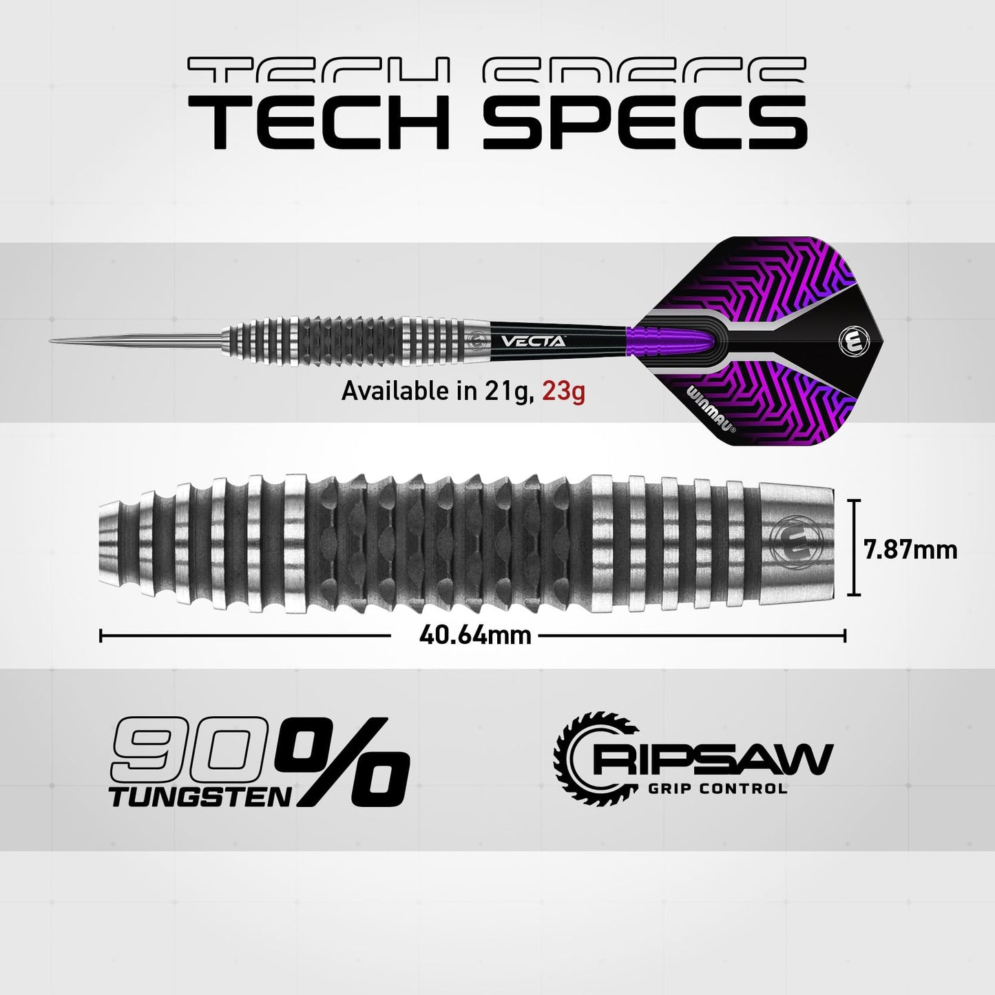 WINMAU Darts Kairos Series 90% Professional Tungsten Steel Tip Darts Set with Dart Flights and Dart Shafts (Stems) - Available in Two Styles - Available weights 21g, 23g 24g and 26g