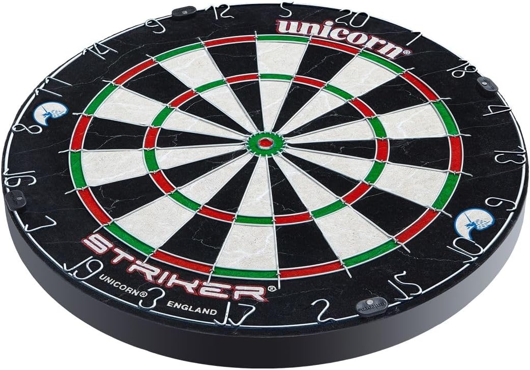 Unicorn Dartboard | Striker | Round Wire Number Ring | Championship Quality Sisal Bristle | Superslim Wire Fasteners, Black/White/Red/Green