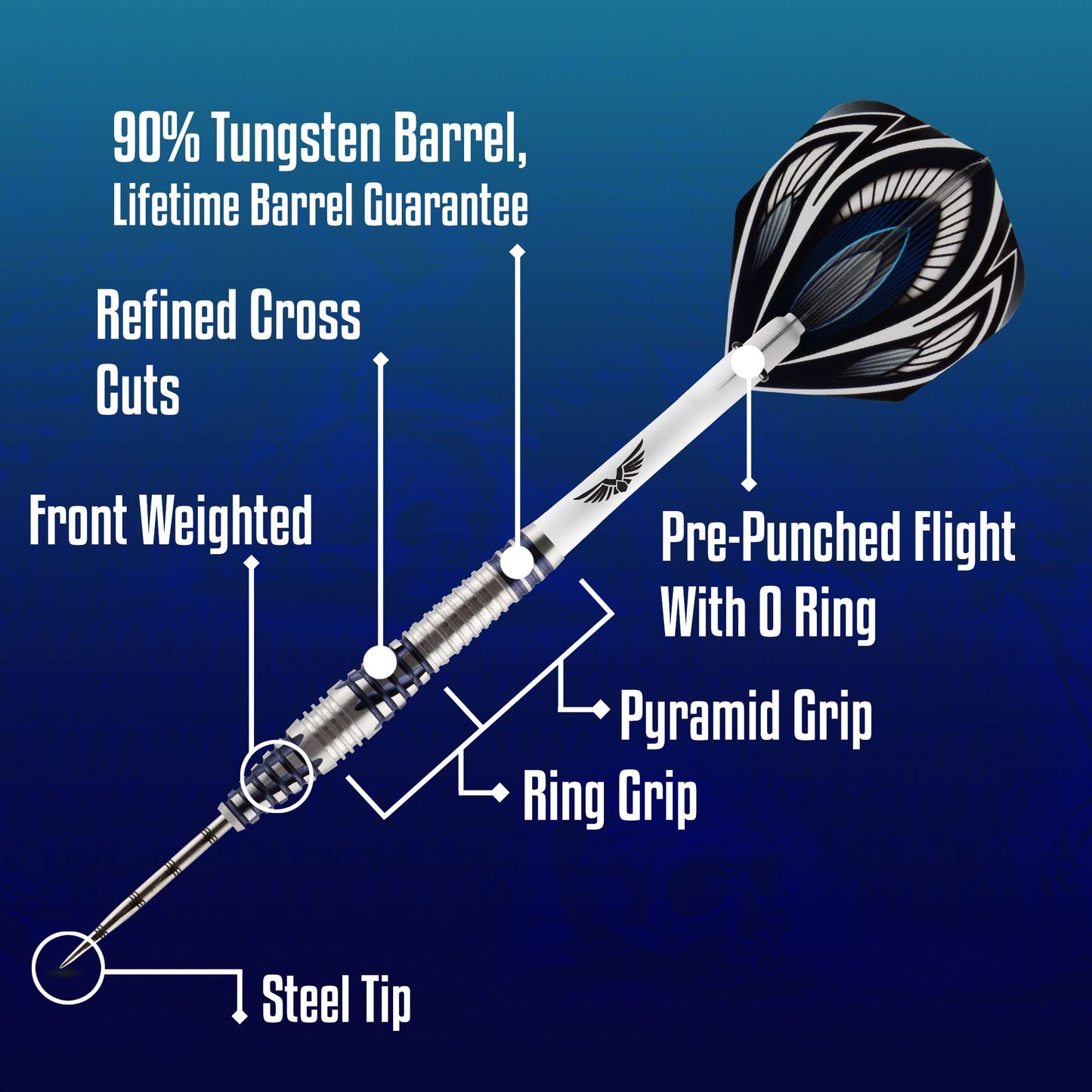 Shot! Darts Birds of Prey Falcon-Steel Tip Dart Set-Front Weighted-90% Tungsten Barrels
