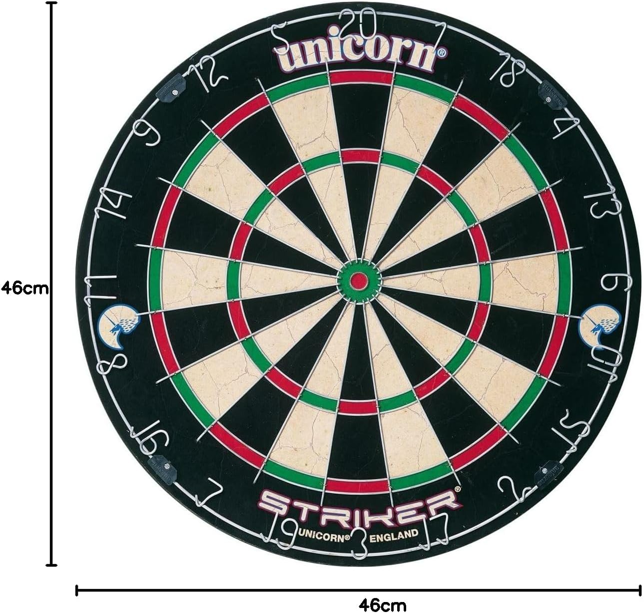 Unicorn Dartboard | Striker | Round Wire Number Ring | Championship Quality Sisal Bristle | Superslim Wire Fasteners, Black/White/Red/Green