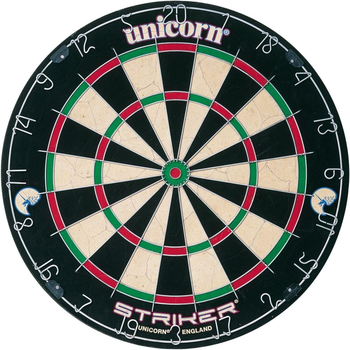 Unicorn Dartboard | Striker | Round Wire Number Ring | Championship Quality Sisal Bristle | Superslim Wire Fasteners, Black/White/Red/Green